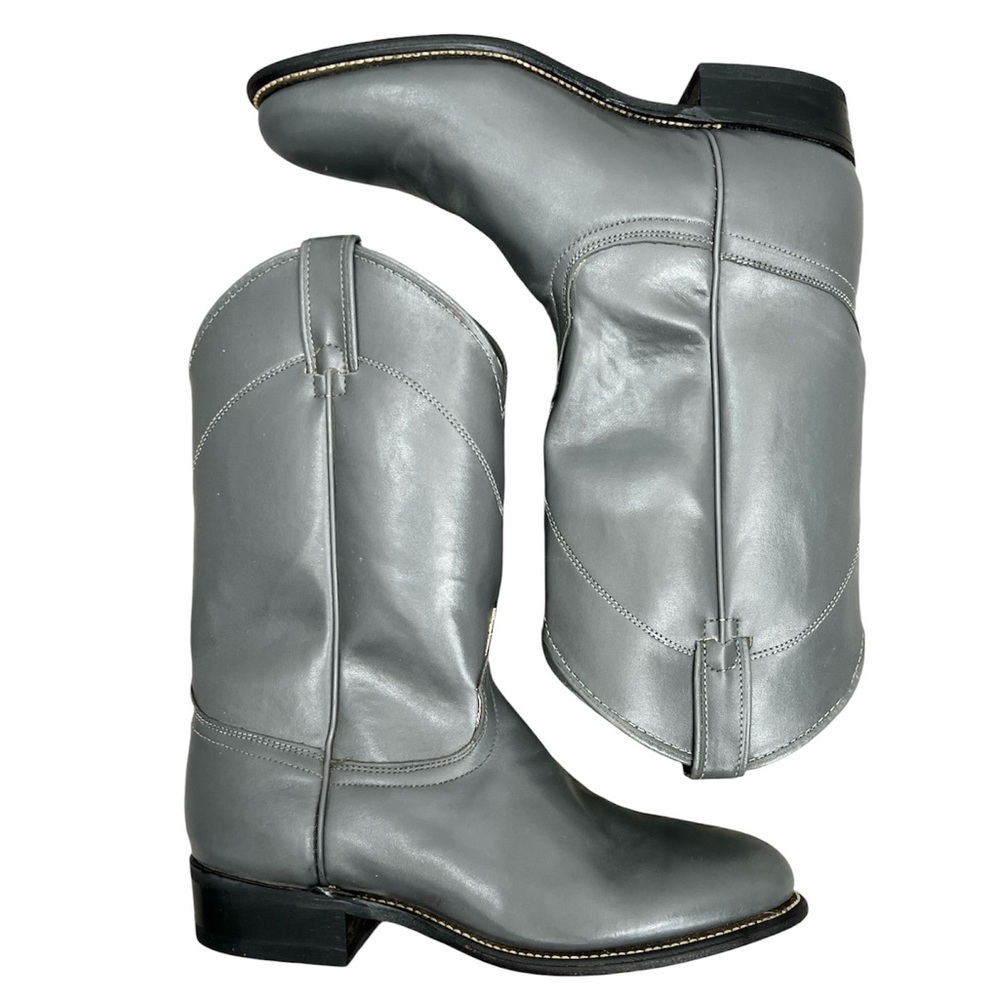 LAREDO ASHTON Grey leather Western Roper Cowboy cowgirl mid calf boots 8